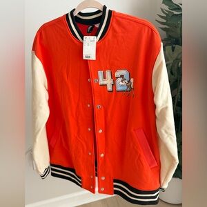H&M Orange and Cream Varsity Jacket Bambi